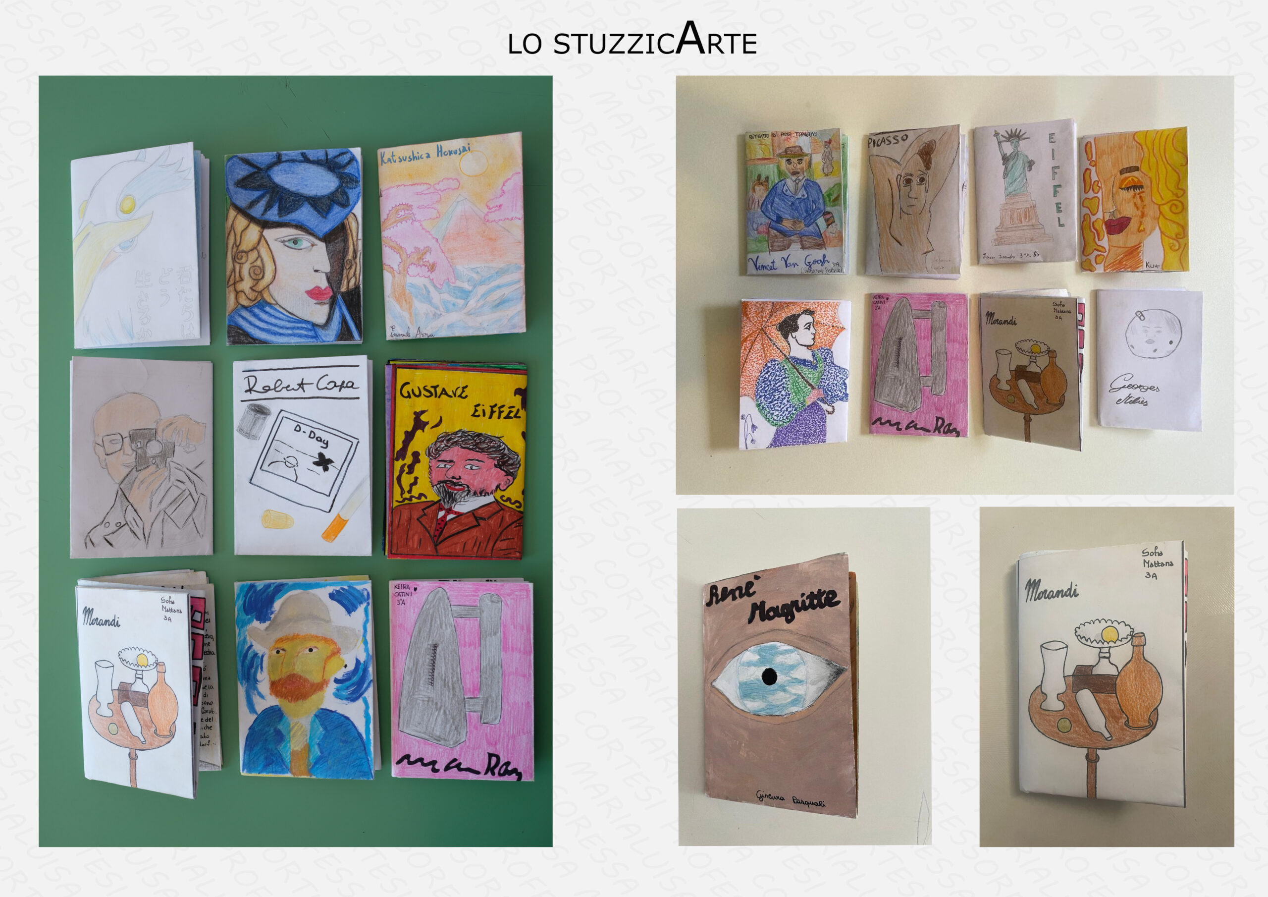 I miei studenti in vista del colloquio finale per i loro esami hanno relizzato scegliendo degli autori che gli fossero piaciuti nel corsod ell'anno dei favolosi SPIZZICARTE, degli spuntini di arte su fotgrafi, architetti, pittori, scultori illustratori che nel corso dell'anno avevamo approfondito durante le lezioni.